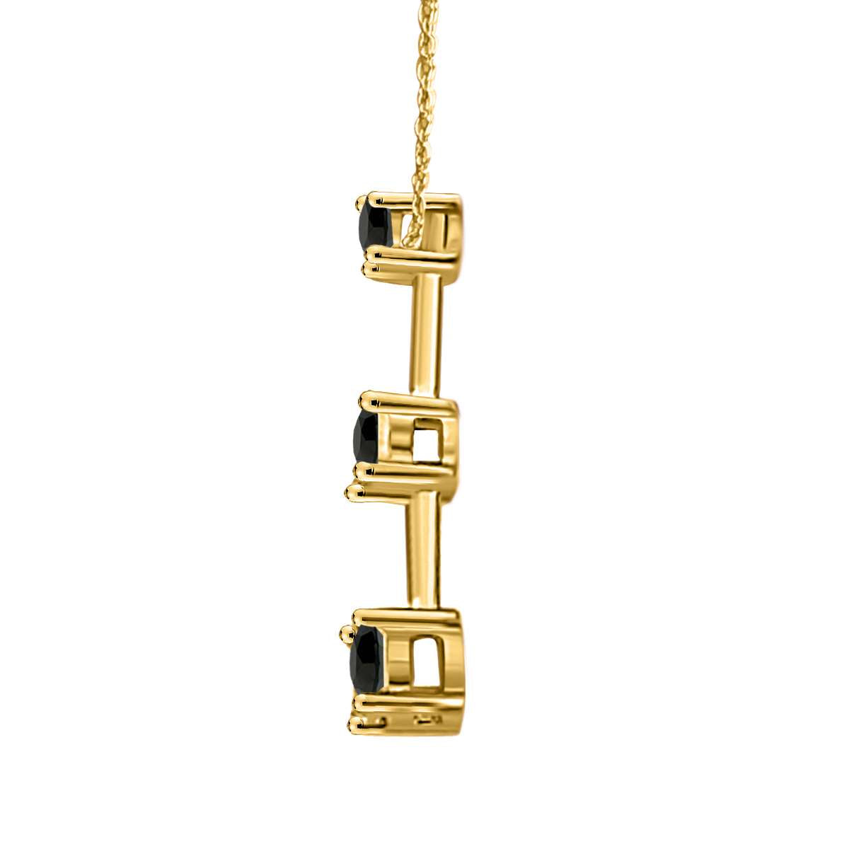 14K Rose White & Yellow Gold 1.00 Carat Three Stone Black Diamond Drop Pendant Necklace For Women With 18" Box Chain Mauli Jewels