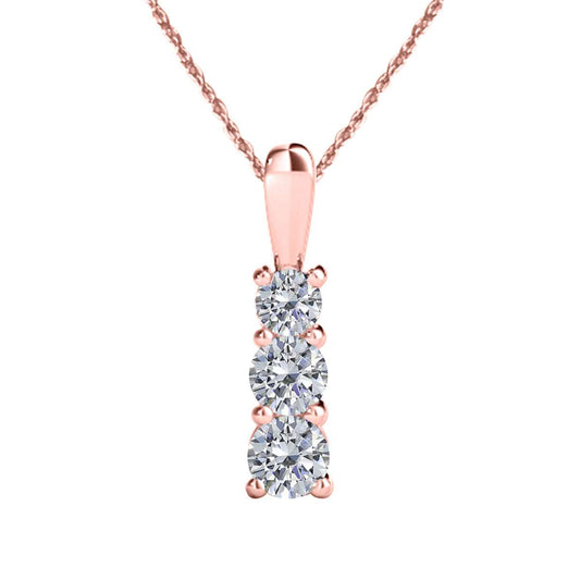 0.35 Carat Natural Diamond 3 Stone Prong Set Pendant Necklace for Women in 14K Rose, White & Yellow Gold with 18" Chain Mauli Jewels