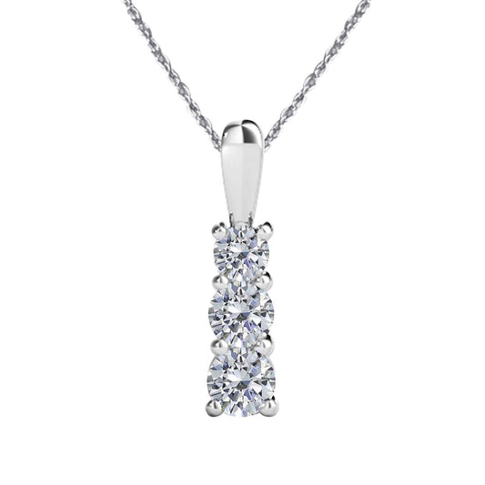 0.35 Carat Natural Diamond 3 Stone Prong Set Pendant Necklace for Women in 14K Rose, White & Yellow Gold with 18" Chain Mauli Jewels