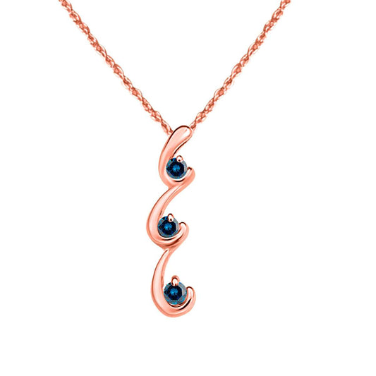 0.50 Carat Elegant Blue Diamond Three Stone Pendant In 10K Rose White & Yellow Gold With 18" Box Chain Mauli Jewels