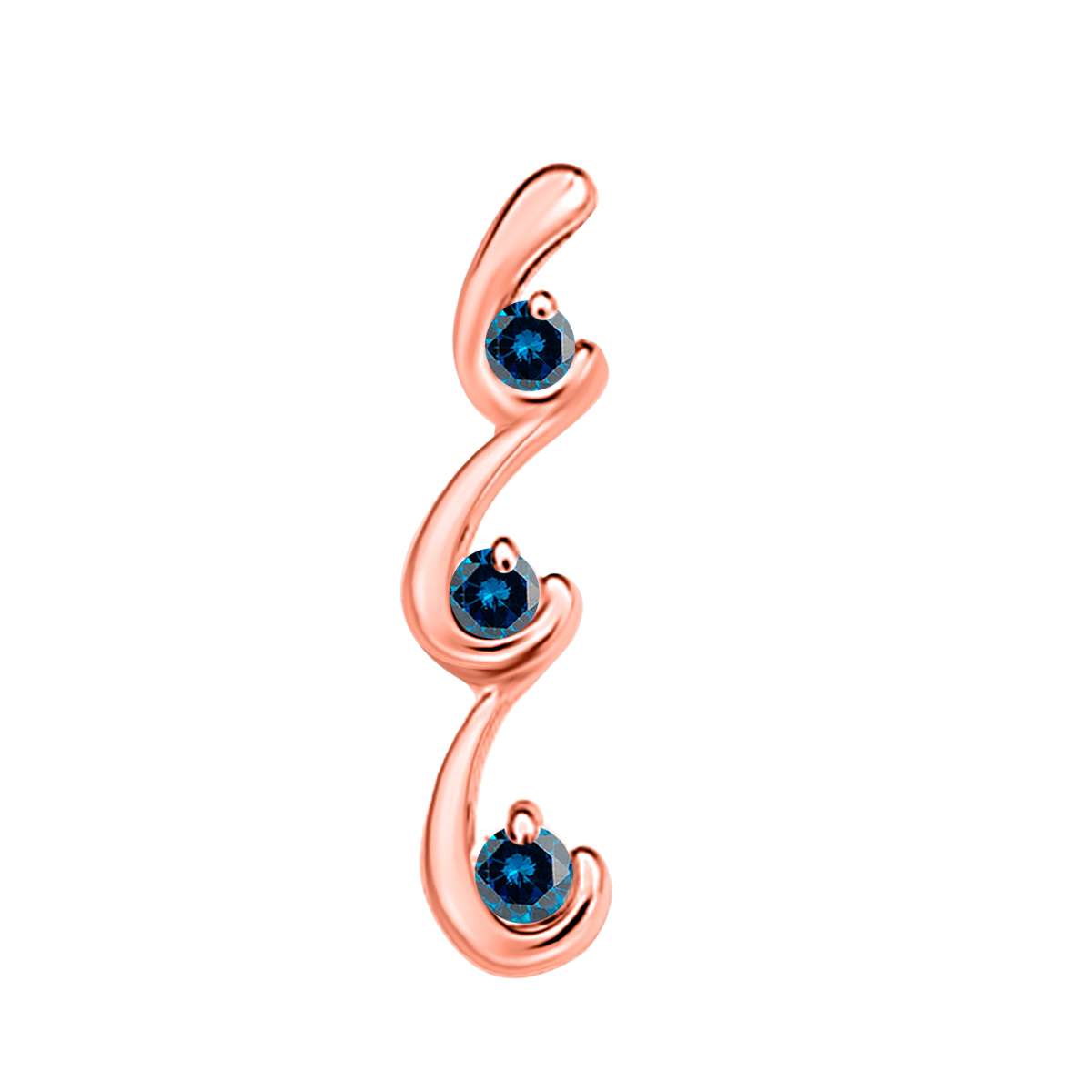 0.50 Carat Elegant Blue Diamond Three Stone Pendant In 10K Rose White & Yellow Gold With 18" Box Chain Mauli Jewels