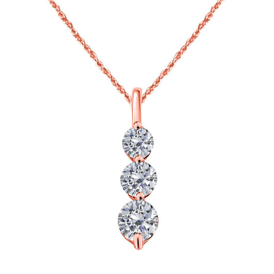 0.25 Carat Diamond Three-Stone Pendant Necklace in 14K Yellow, Rose & White Gold with 18" Chain | 4-Prong Setting Mauli Jewels