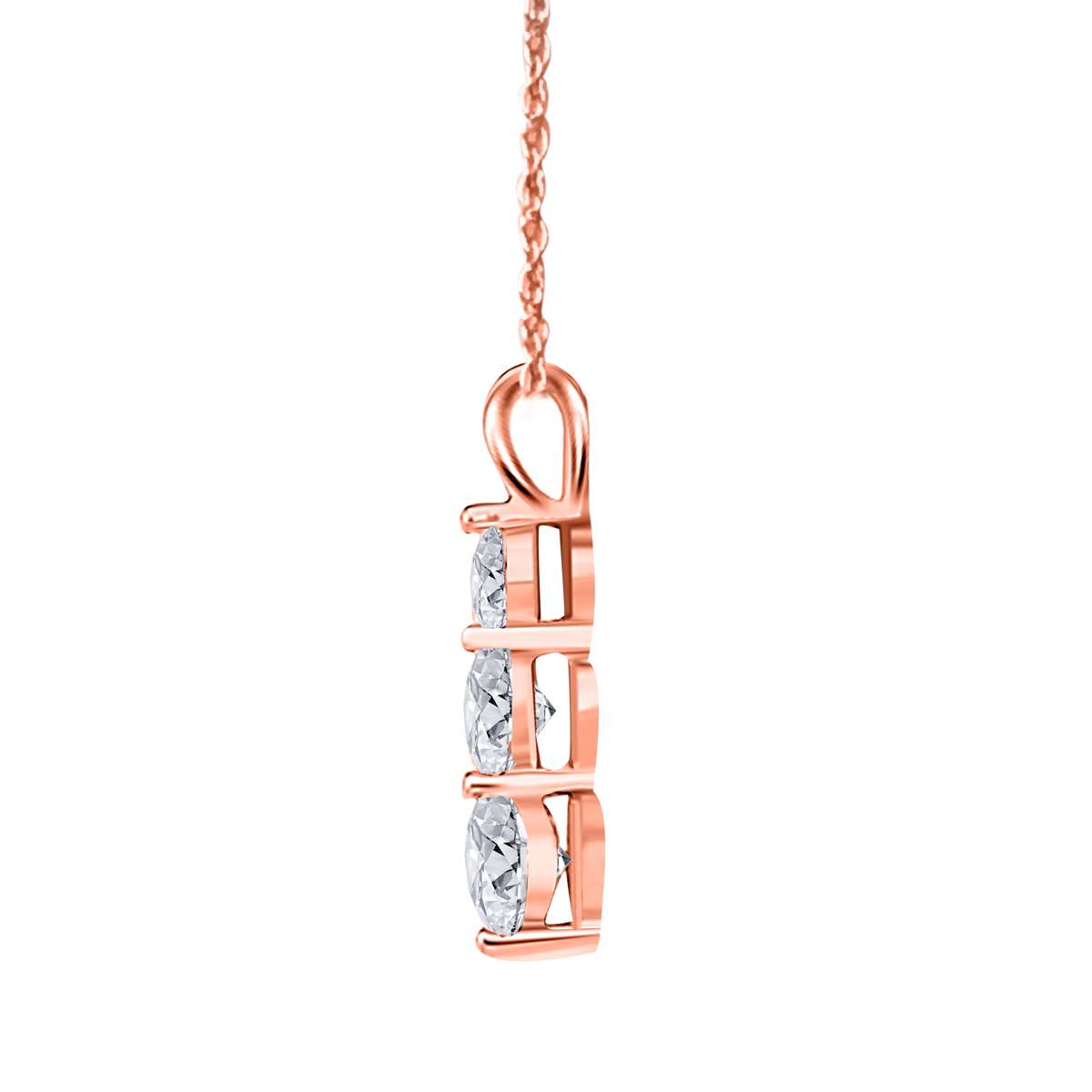 0.25 Carat Diamond Three-Stone Pendant Necklace in 14K Yellow, Rose & White Gold with 18" Chain | 4-Prong Setting Mauli Jewels