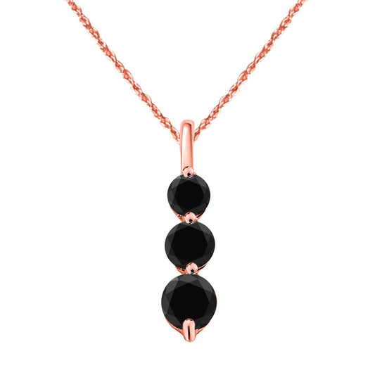 1.00 Carat Three Stone Black Diamond Pendant Necklace For Women in 10K White Rose & Yellow Gold With 18" Box Chain Mauli Jewels