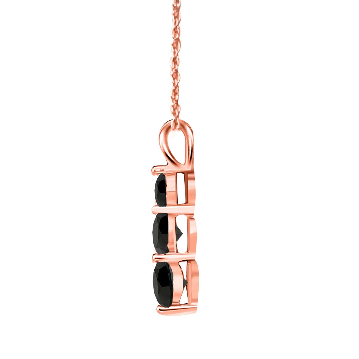 2.00 Black Diamond Three Stone Linear Pendant for Women In 10K Rose White & Yellow Gold With 18" Chain Mauli Jewels