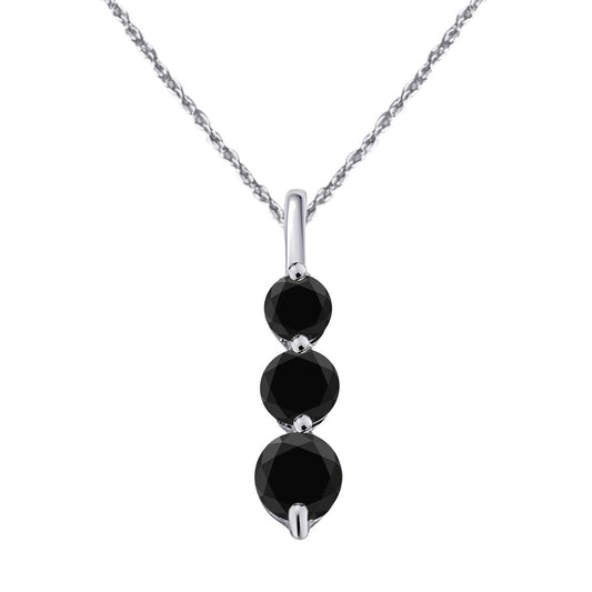2.00 Black Diamond Three Stone Linear Pendant for Women In 10K Rose White & Yellow Gold With 18" Chain Mauli Jewels