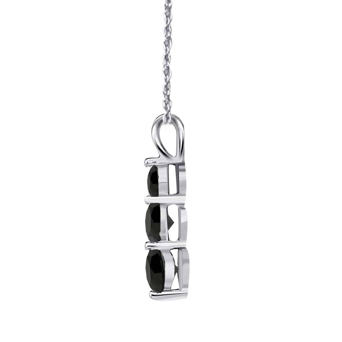2.00 Black Diamond Three Stone Linear Pendant for Women In 10K Rose White & Yellow Gold With 18" Chain Mauli Jewels