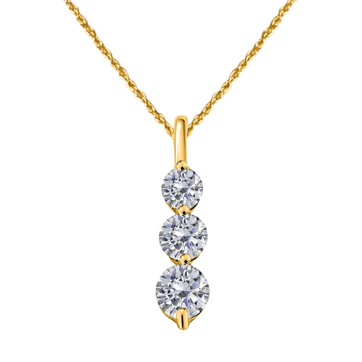 0.25 Carat Diamond Three-Stone Pendant Necklace in 14K Yellow, Rose & White Gold with 18" Chain | 4-Prong Setting Mauli Jewels