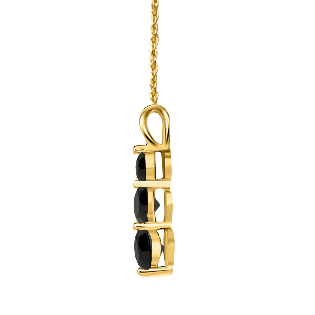 2.00 Black Diamond Three Stone Linear Pendant for Women In 10K Rose White & Yellow Gold With 18" Chain Mauli Jewels