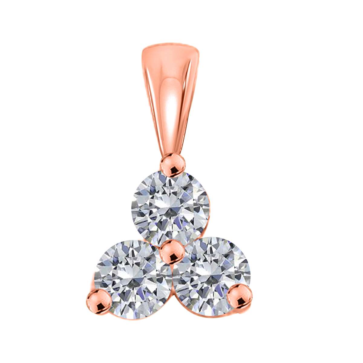 MauliJewels 0.25 Carat Diamond Three Stone Pendant Necklace For Women In 14K Rose White & Yellow Gold With Chain Mauli Jewels