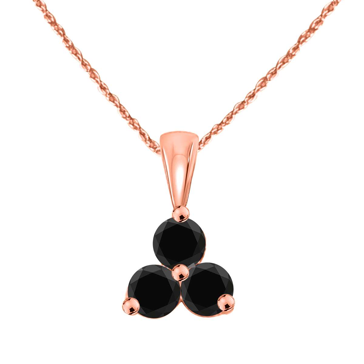 MauliJewels 1.00 Carat Three Stone Natural Black Diamond Prong Set Pendant Necklace In 14K White Rose & Yellow Gold With 18" Chain Mauli Jewels