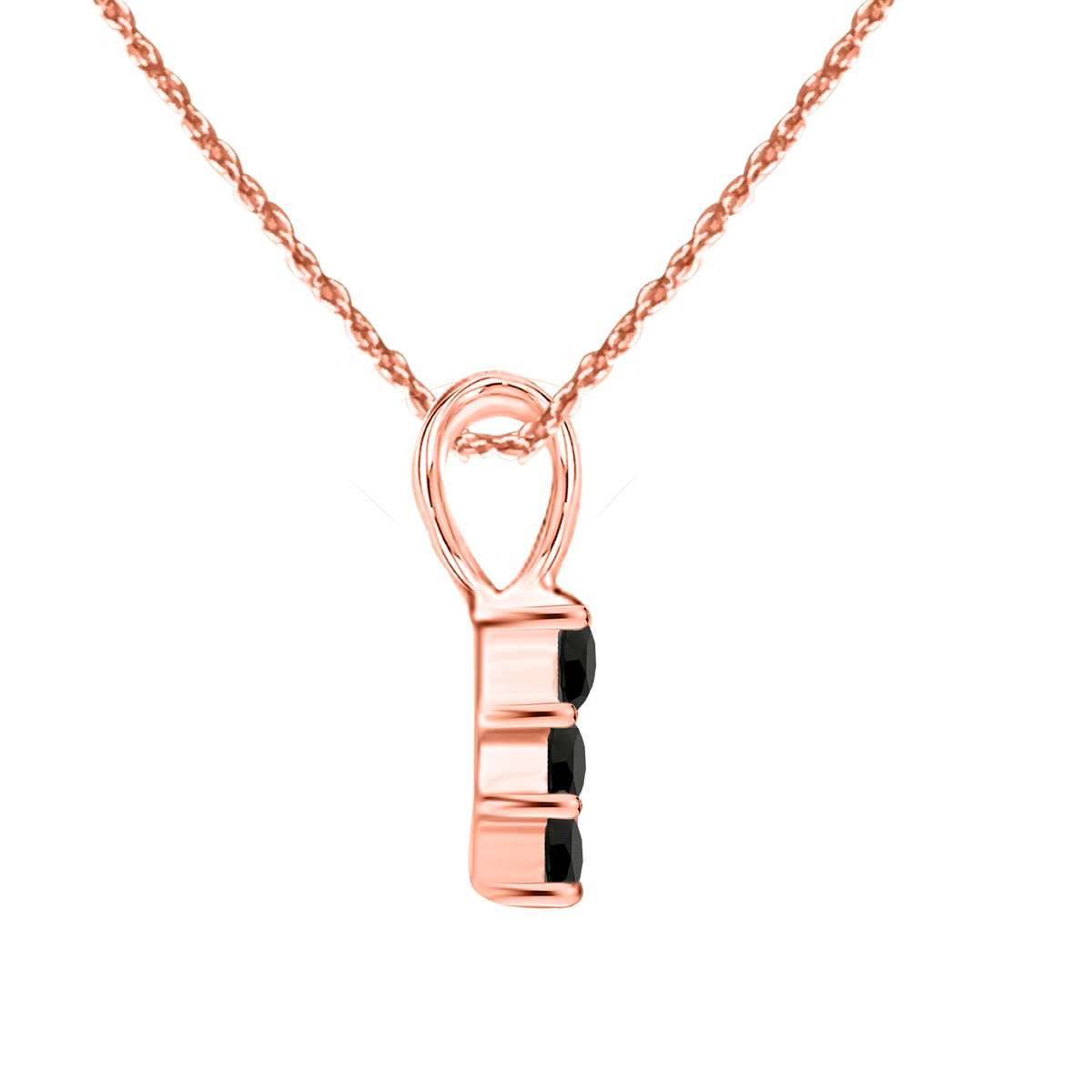 MauliJewels 1.00 Carat Three Stone Natural Black Diamond Prong Set Pendant Necklace In 14K White Rose & Yellow Gold With 18" Chain Mauli Jewels