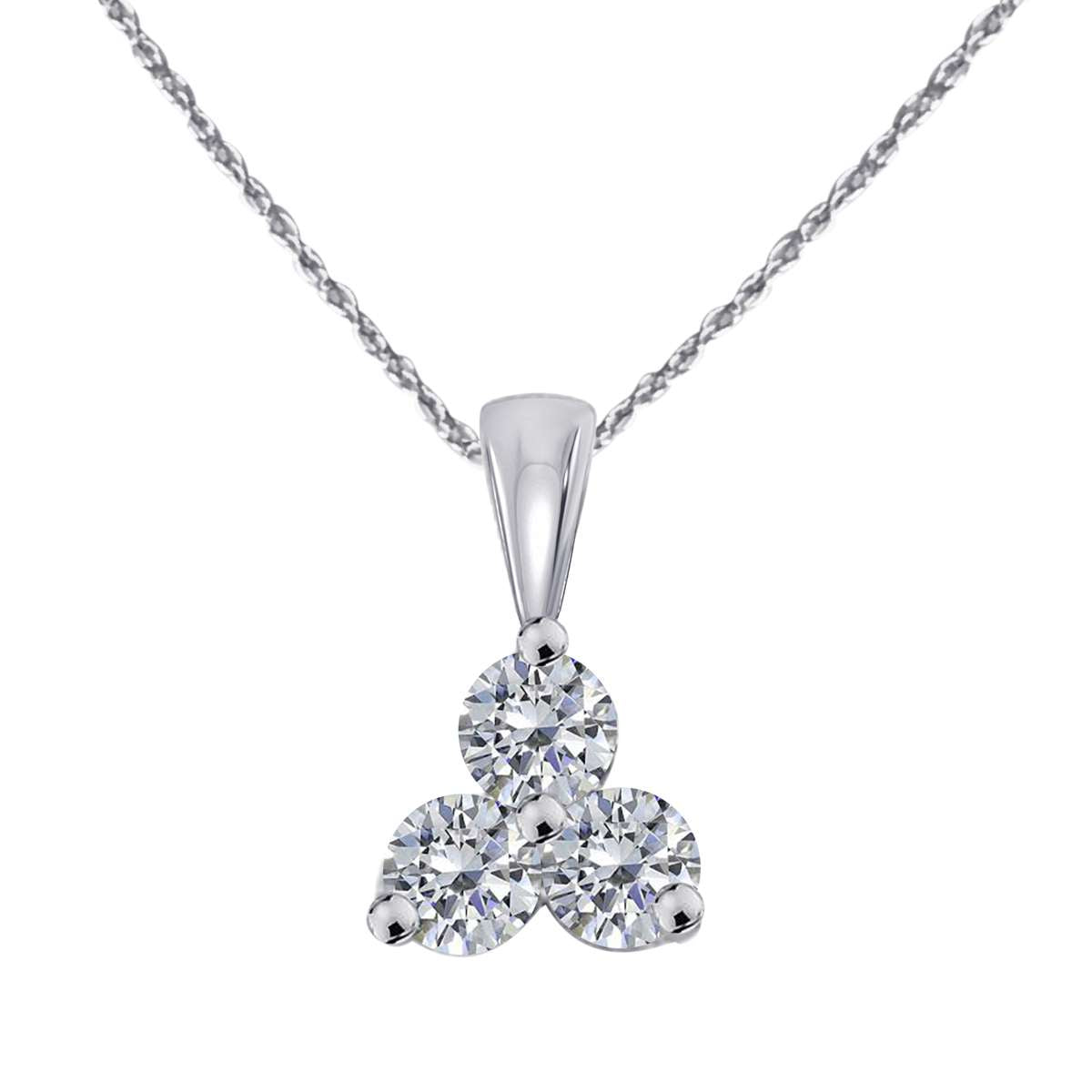 MauliJewels 0.25 Carat Diamond Three Stone Pendant Necklace For Women In 14K Rose White & Yellow Gold With Chain Mauli Jewels
