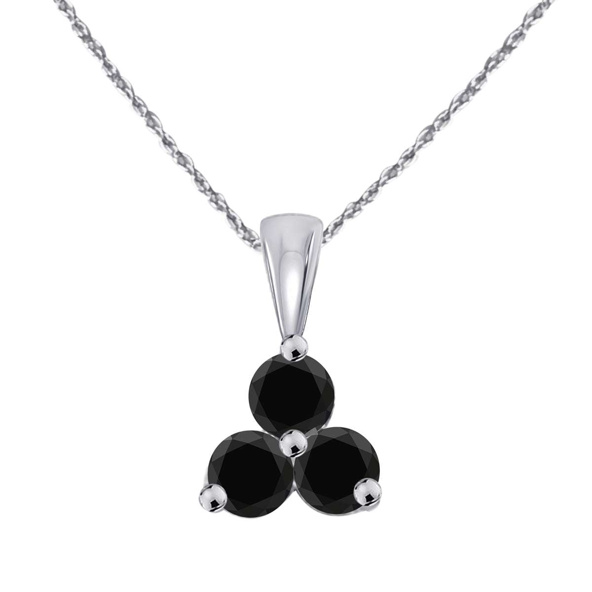 MauliJewels 1.00 Carat Three Stone Natural Black Diamond Prong Set Pendant Necklace In 14K White Rose & Yellow Gold With 18" Chain Mauli Jewels