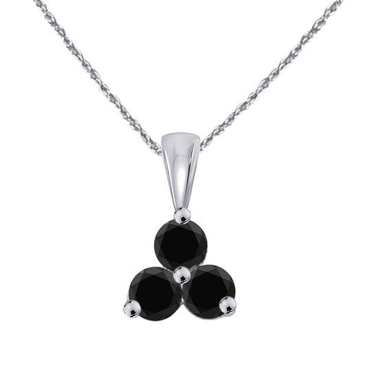 MauliJewels 1.00 Carat Three Stone Natural Black Diamond Prong Set Pendant Necklace In 14K White Rose & Yellow Gold With 18" Chain Mauli Jewels