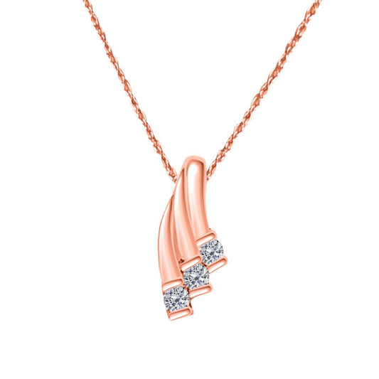 1/4 Carat Three Stone Channel Set Pendant Necklace For Women In 14K Rose White & Yellow Gold With 18" Box Chain Mauli Jewels