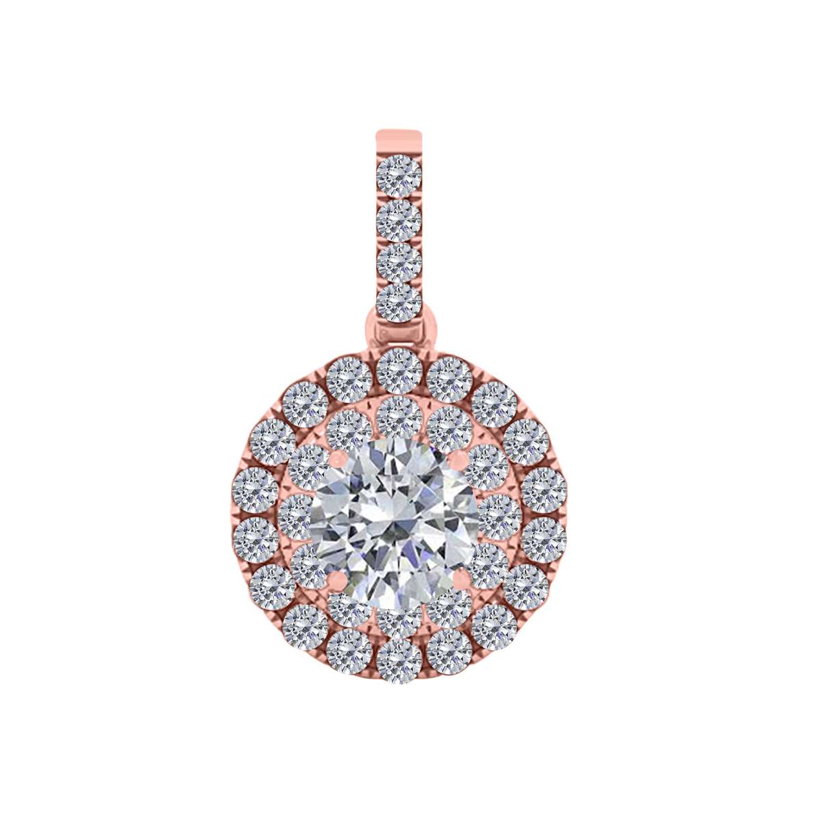 MAULIJEWELS 0.75 Carat Halo Round White Diamond Shared Prong Pendant Necklace In 14K Solid Rose White & Yellow Gold With 18" Box Chain Mauli Jewels