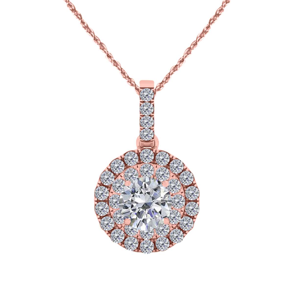 MAULIJEWELS 0.75 Carat Halo Round White Diamond Shared Prong Pendant Necklace In 14K Solid Rose White & Yellow Gold With 18" Box Chain Mauli Jewels