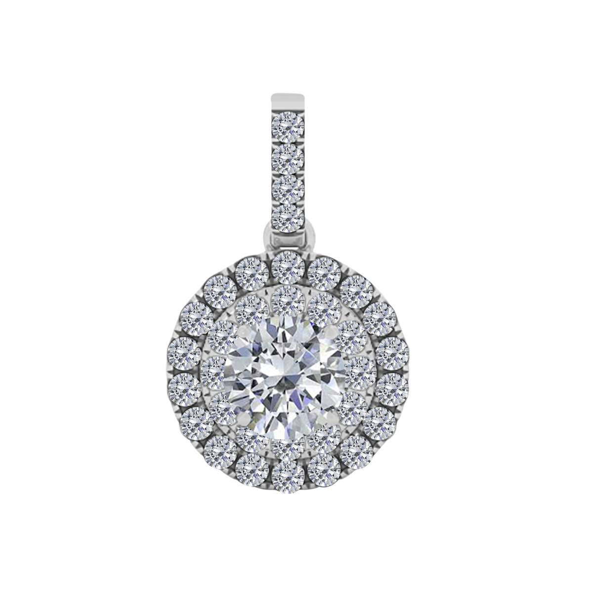 MAULIJEWELS 0.75 Carat Halo Round White Diamond Shared Prong Pendant Necklace In 14K Solid Rose White & Yellow Gold With 18" Box Chain Mauli Jewels