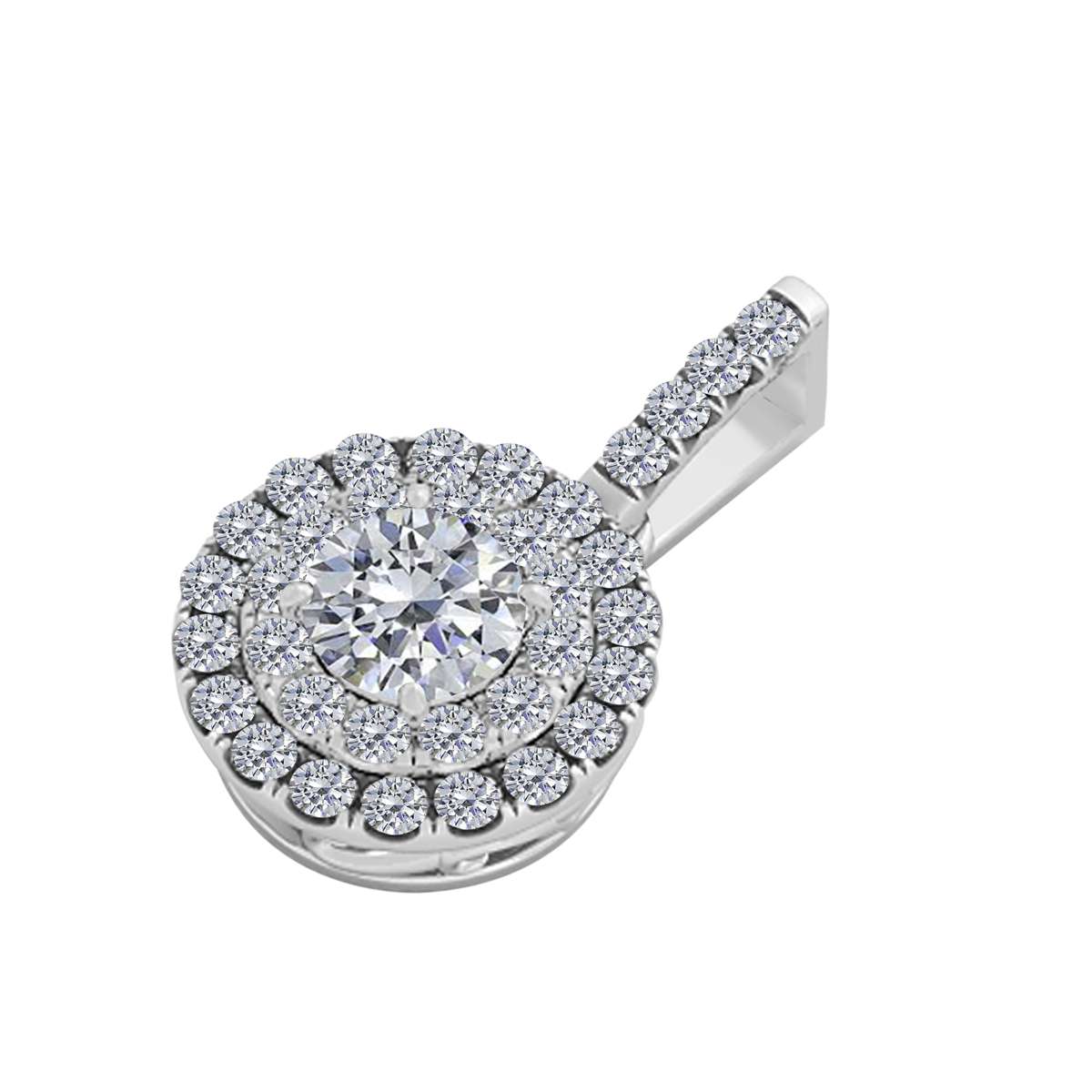 MAULIJEWELS 0.75 Carat Halo Round White Diamond Shared Prong Pendant Necklace In 14K Solid Rose White & Yellow Gold With 18" Box Chain Mauli Jewels