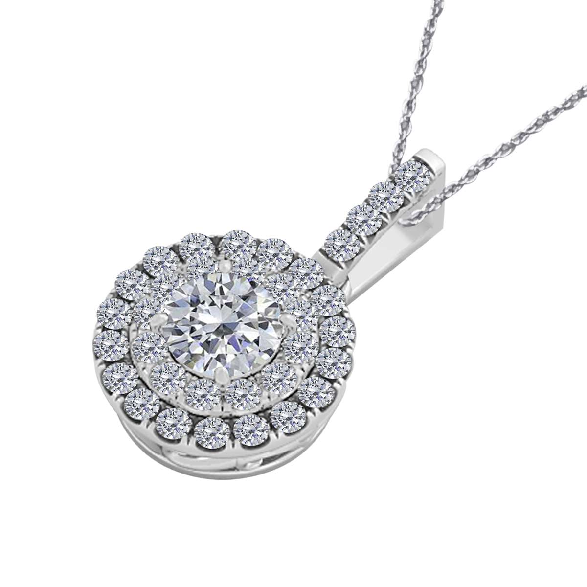 MAULIJEWELS 0.75 Carat Halo Round White Diamond Shared Prong Pendant Necklace In 14K Solid Rose White & Yellow Gold With 18" Box Chain Mauli Jewels