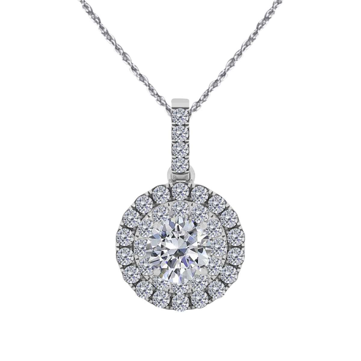 MAULIJEWELS 0.75 Carat Halo Round White Diamond Shared Prong Pendant Necklace In 14K Solid Rose White & Yellow Gold With 18" Box Chain Mauli Jewels