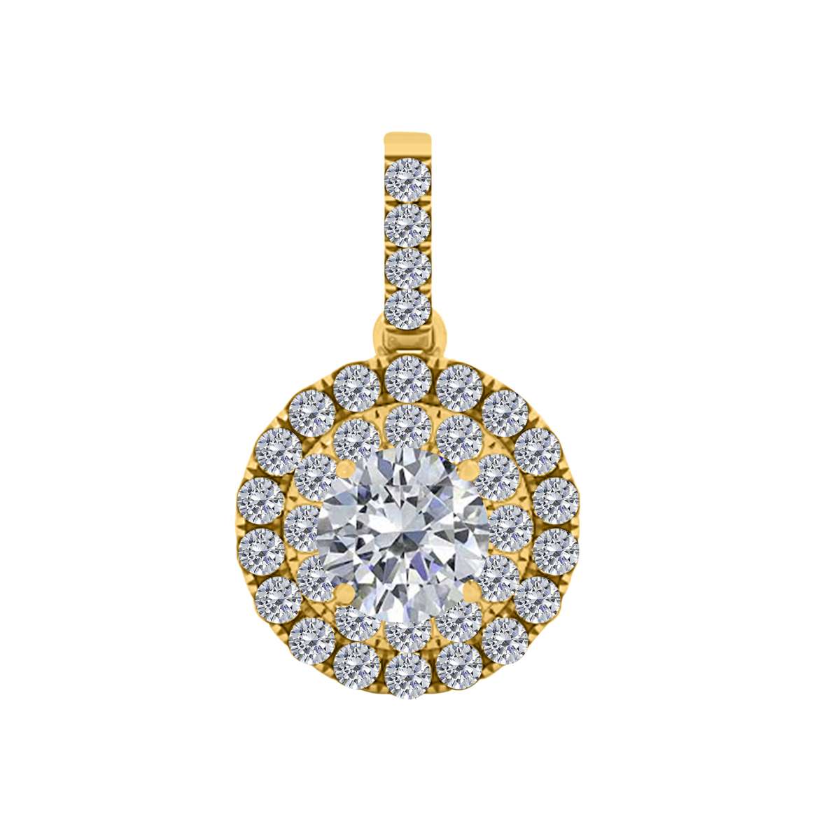 MAULIJEWELS 0.75 Carat Halo Round White Diamond Shared Prong Pendant Necklace In 14K Solid Rose White & Yellow Gold With 18" Box Chain Mauli Jewels