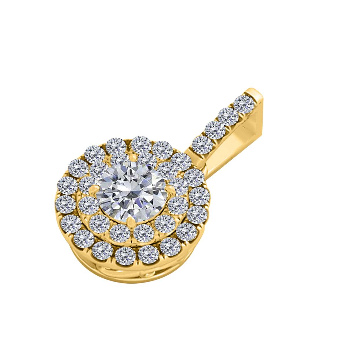 MAULIJEWELS 0.75 Carat Halo Round White Diamond Shared Prong Pendant Necklace In 14K Solid Rose White & Yellow Gold With 18" Box Chain Mauli Jewels