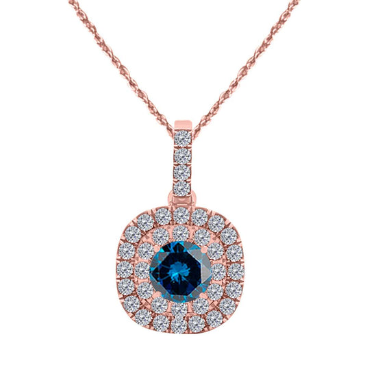1.06 Carat Natural Blue And White Diamond Pendant With 18'' Box Chain Shared-Prong-Setting 10K Solid Rose, White & Yellow Gold Mauli Jewels