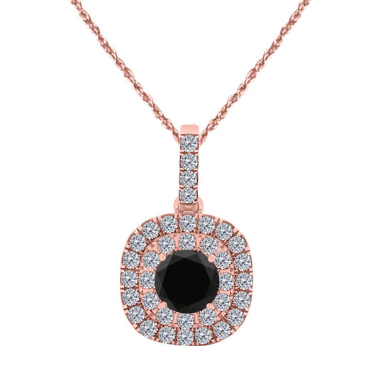 1.06 Carat Black And White Halo Diamond Pendant Necklace for Women In 10K Rose White & Yellow Gold With 18" Box Chain Mauli Jewels