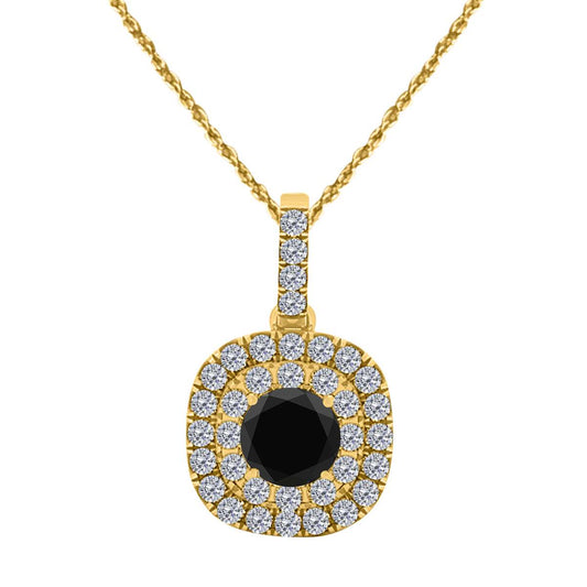 1.06 Carat Black And White Halo Diamond Pendant Necklace for Women In 10K Rose White & Yellow Gold With 18" Box Chain Mauli Jewels