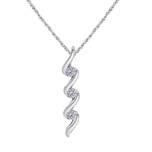 0.10 Carat Three Stone Channel Set Pendant Necklace for Women in 10K Rose, White & Yellow Gold with 18" Box Chain Mauli Jewels