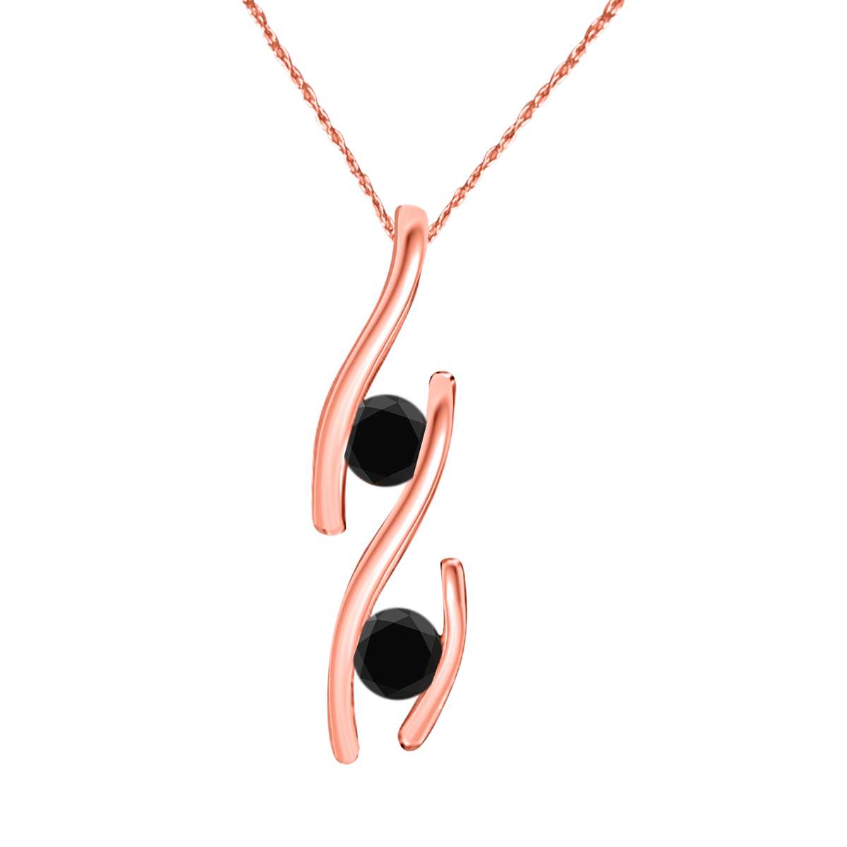 0.20 Carat Two Stone Black Diamond Channel Set Pendant Necklace for Women In 14K Rose White & Yellow Gold With 18" Chain Mauli Jewels