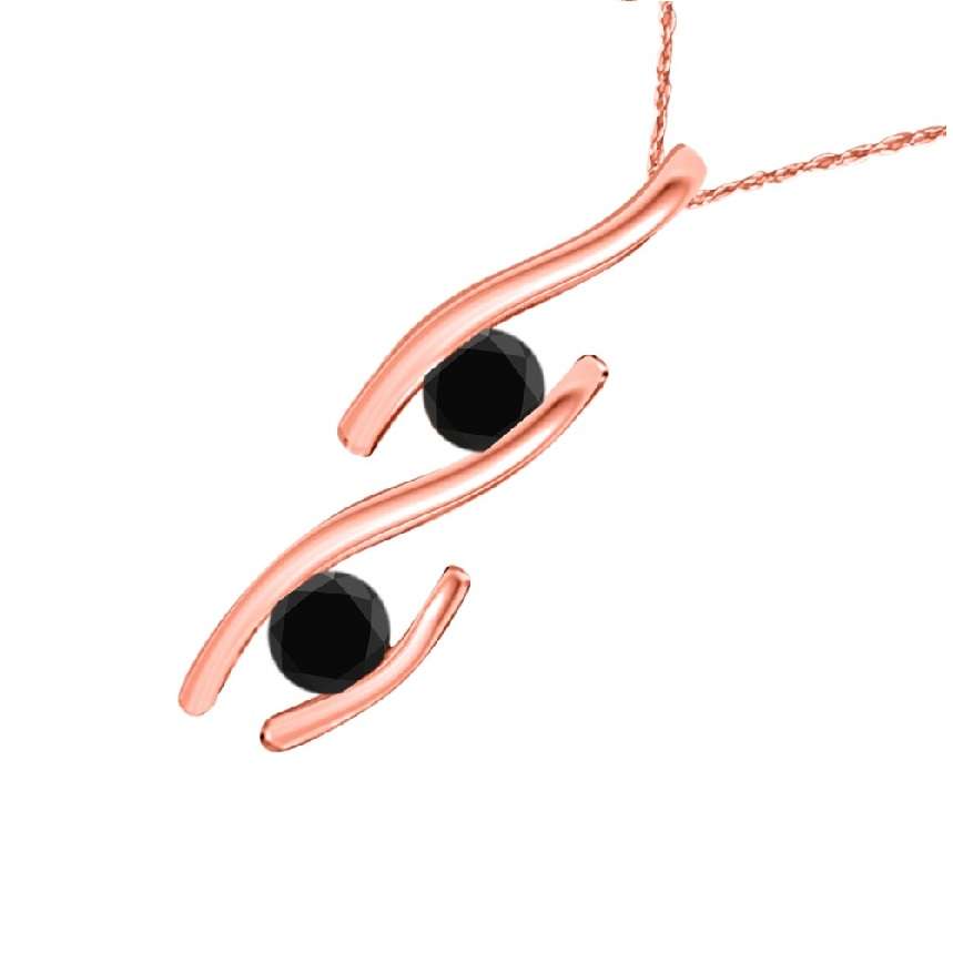 0.20 Carat Two Stone Black Diamond Channel Set Pendant Necklace for Women In 14K Rose White & Yellow Gold With 18" Chain Mauli Jewels