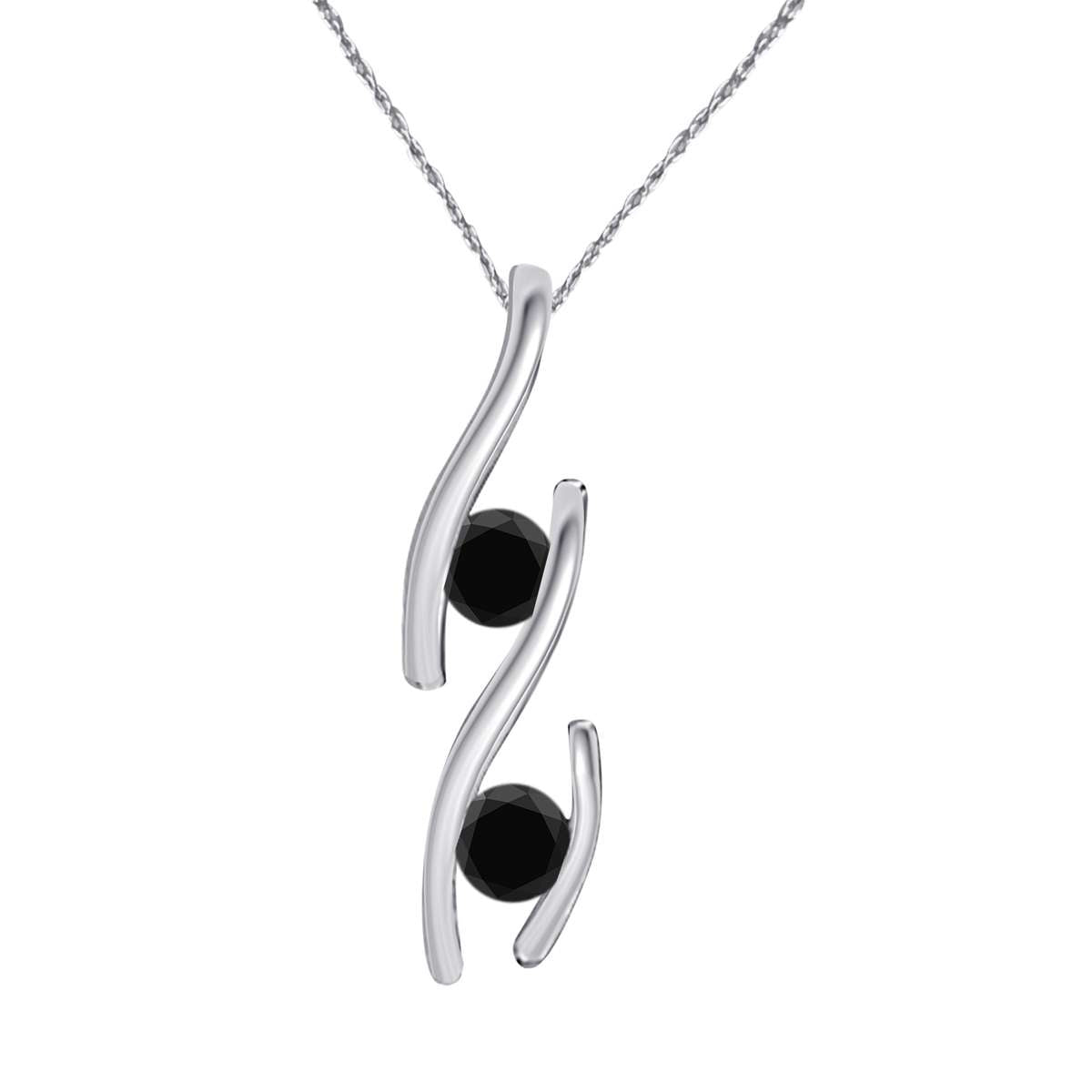 0.20 Carat Two Stone Black Diamond Channel Set Pendant Necklace for Women In 14K Rose White & Yellow Gold With 18" Chain Mauli Jewels