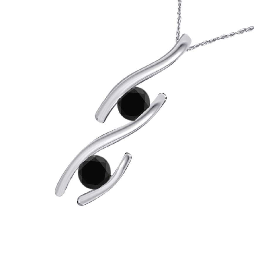 0.20 Carat Two Stone Black Diamond Channel Set Pendant Necklace for Women In 14K Rose White & Yellow Gold With 18" Chain Mauli Jewels