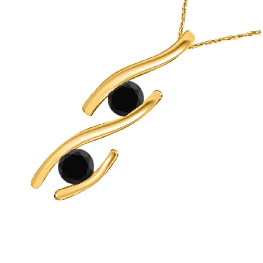 0.20 Carat Two Stone Black Diamond Channel Set Pendant Necklace for Women In 14K Rose White & Yellow Gold With 18" Chain Mauli Jewels