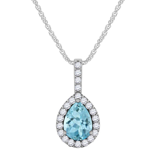1.45 Carat Pear Shape Aquamarine Diamond Gemstone Pendant Necklace In 10K White & Yellow Gold Mauli Jewels