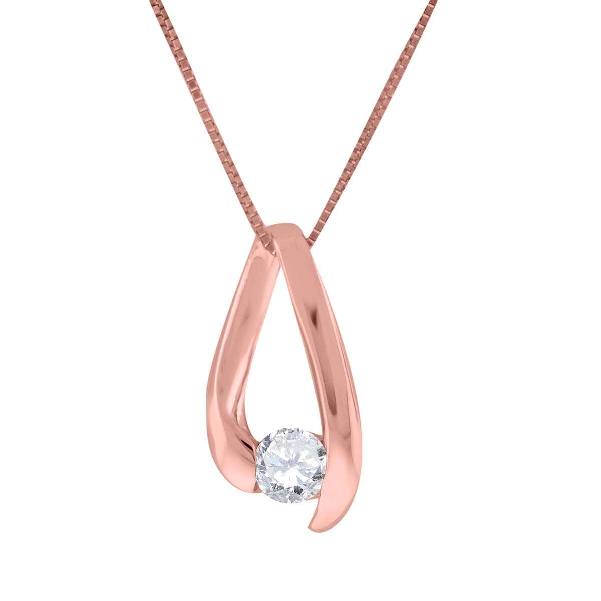 0.25 Carat Round Channel Set Diamond Pendant Necklace For Women's / Girls In 14K Solid Rose White Yellow Gold With 18" Box Chain Mauli Jewels