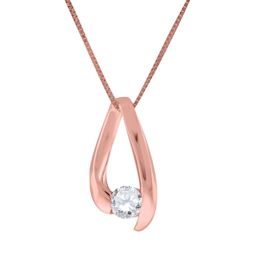 0.25 Carat Round Channel Set Diamond Pendant Necklace For Women's / Girls In 14K Solid Rose White Yellow Gold With 18" Box Chain Mauli Jewels