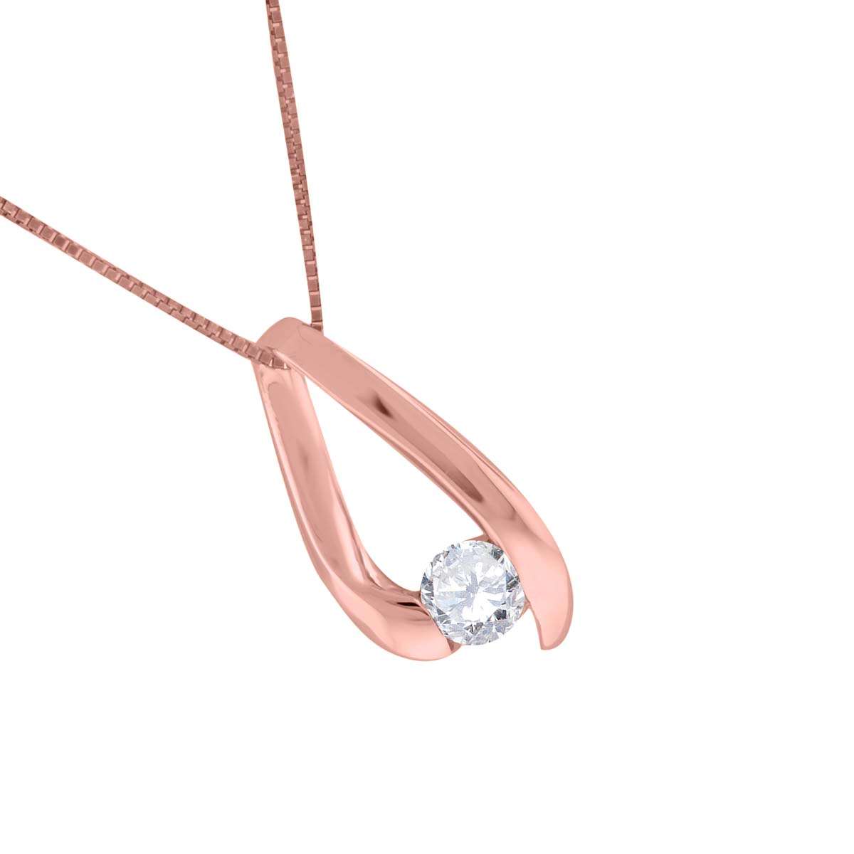 0.25 Carat Round Channel Set Diamond Pendant Necklace For Women's / Girls In 14K Solid Rose White Yellow Gold With 18" Box Chain Mauli Jewels