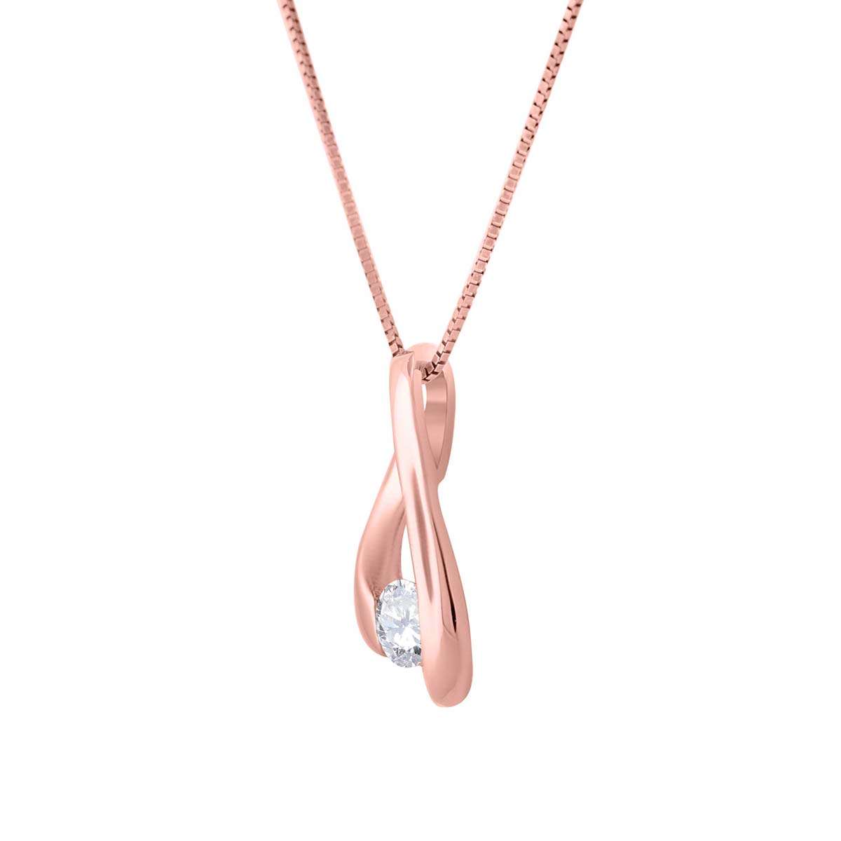 0.25 Carat Round Channel Set Diamond Pendant Necklace For Women's / Girls In 14K Solid Rose White Yellow Gold With 18" Box Chain Mauli Jewels