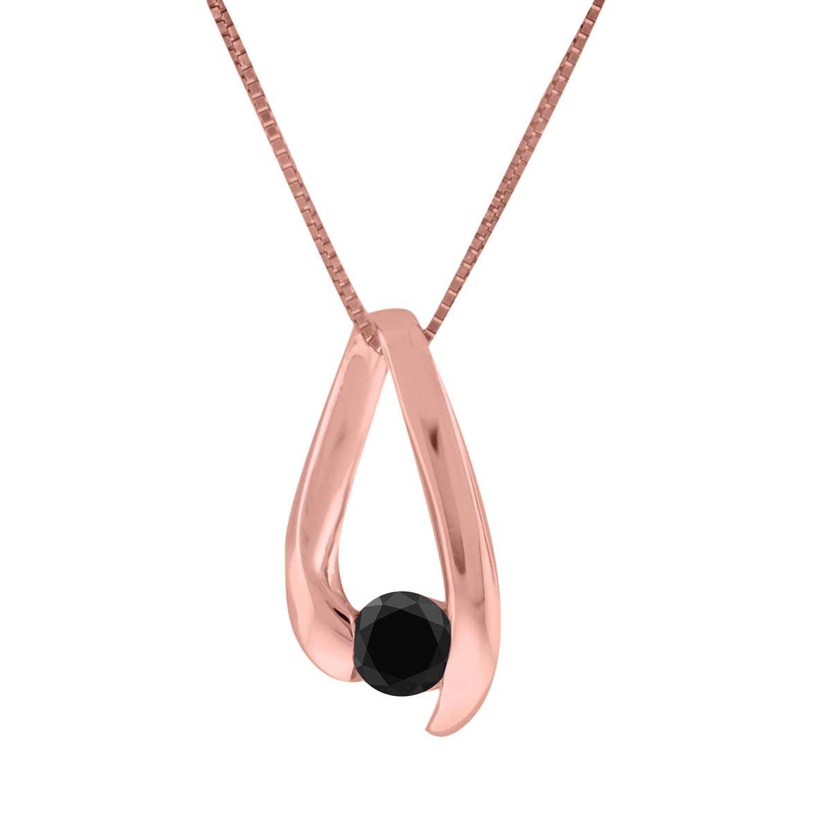0.25 Carat Black Diamond Channel Set Pendant For Women's In 14K Solid Rose White Yellow Gold With 18" Gold Box Chain Mauli Jewels
