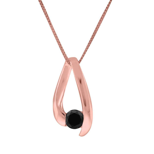 0.25 Carat Black Diamond Channel Set Pendant For Women's In 14K Solid Rose White Yellow Gold With 18" Gold Box Chain Mauli Jewels