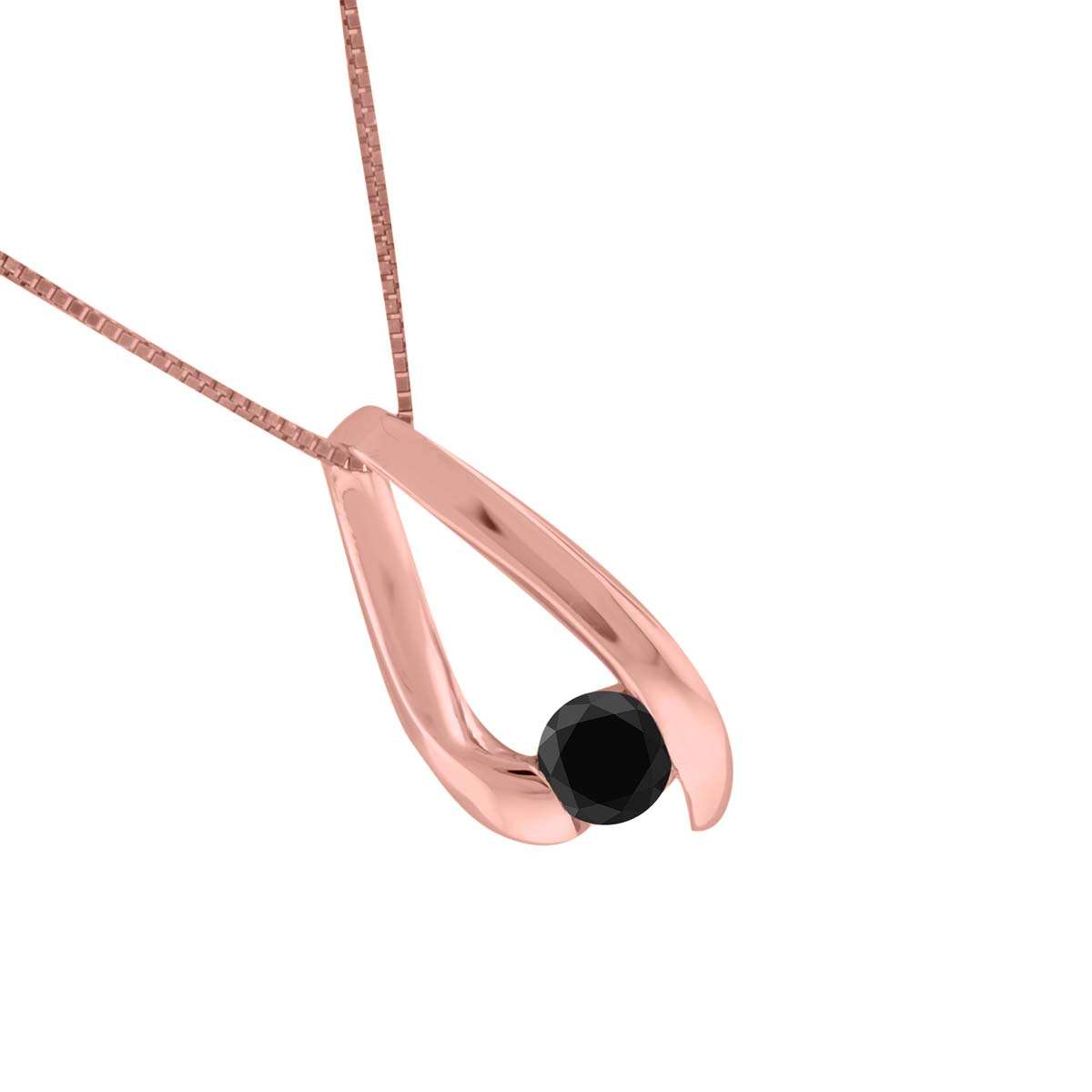 0.25 Carat Black Diamond Channel Set Pendant For Women's In 14K Solid Rose White Yellow Gold With 18" Gold Box Chain Mauli Jewels