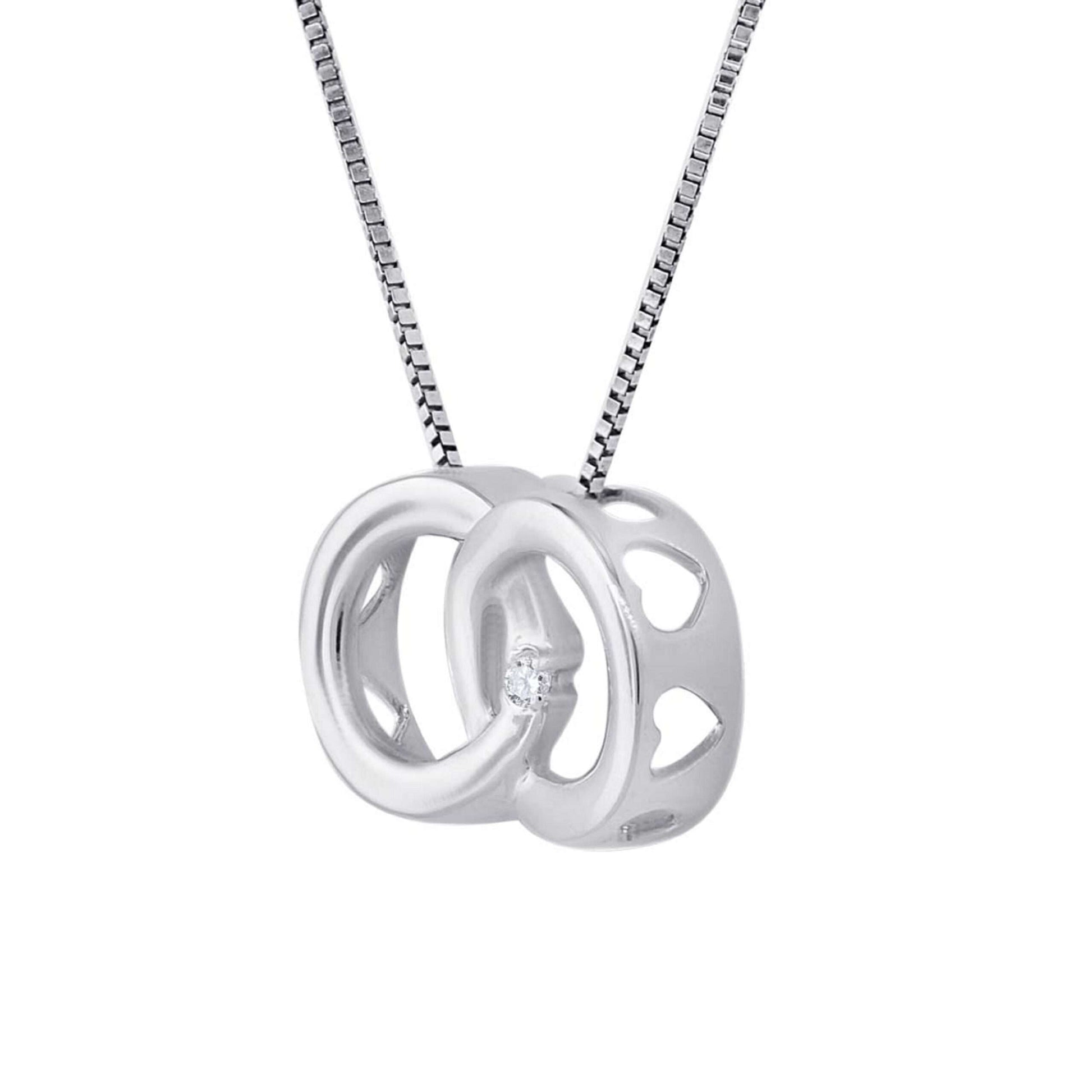 0.01 Carat Double Circle Interlocking Loop Pendant Necklace In 10K Rose White Yellow Gold With 18" Box Chain Mauli Jewels