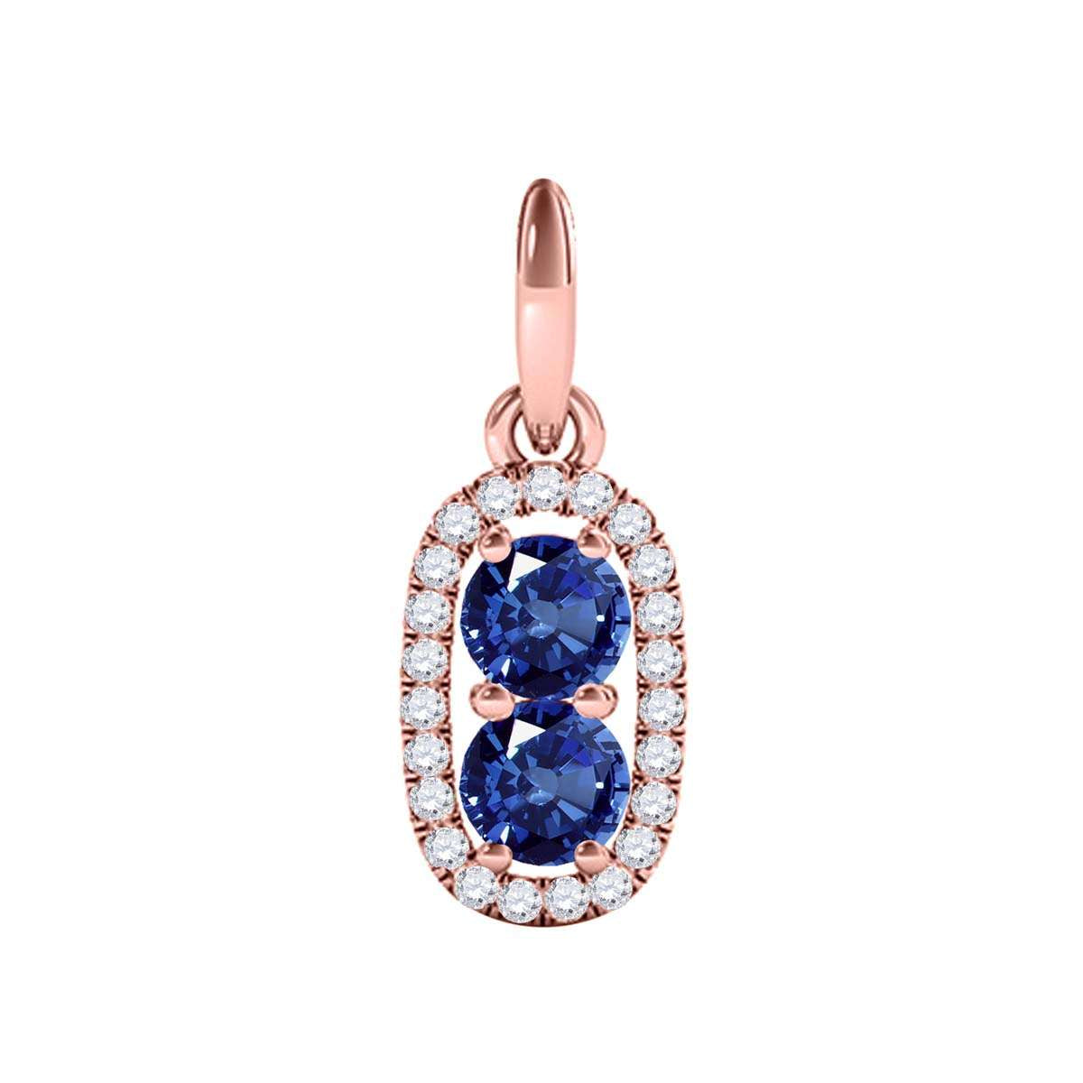 1.15 Carat Beautiful Two Stone Sapphire Diamond Pendant Necklace For Women 14K White, Rose & Yellow Gold With 18'' Chain Mauli Jewels