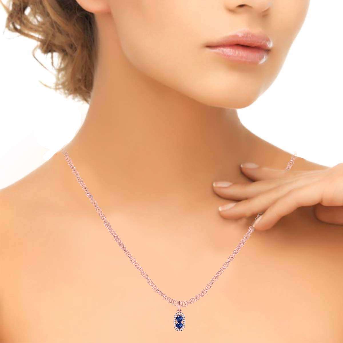 1.15 Carat Beautiful Two Stone Sapphire Diamond Pendant Necklace For Women 14K White, Rose & Yellow Gold With 18'' Chain Mauli Jewels