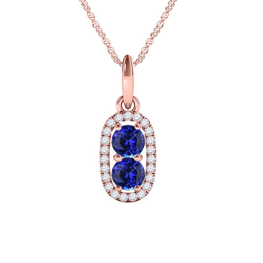 1.15 Carat Beautiful Two Stone Diamond Tanzanite Necklace Pendant In 14K Rose/ White & Yellow Gold With 18'' Chain Jewelry Collection Mauli Jewels