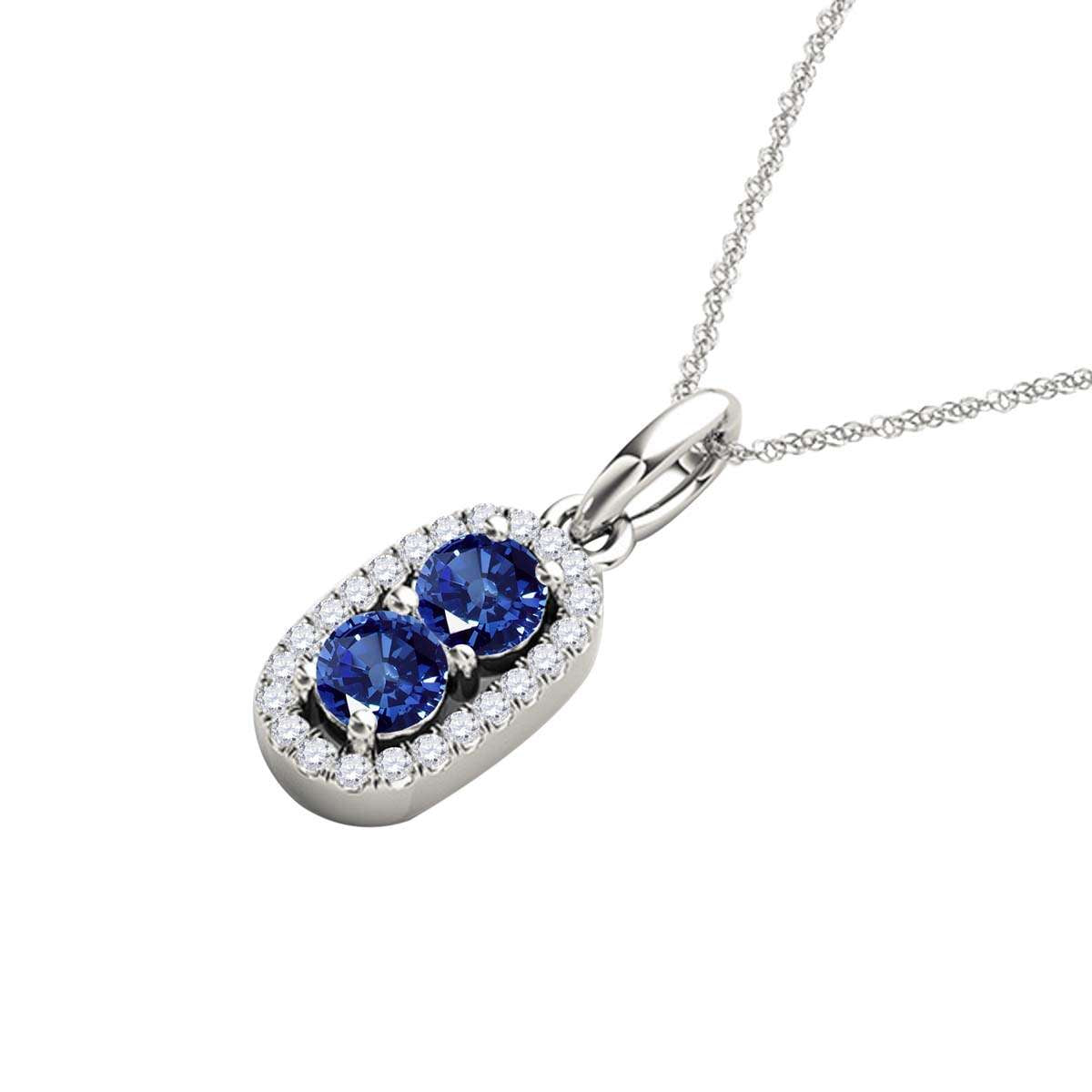 1.15 Carat Beautiful Two Stone Sapphire Diamond Pendant Necklace For Women 14K White, Rose & Yellow Gold With 18'' Chain Mauli Jewels